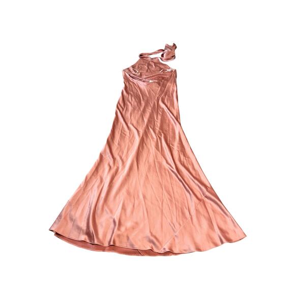 Social Bridesmaids SCARF TIE HIGH-NECK HALTER MAXI SLIP DRESS DESERT ROSE Size L - Picture 3 of 12